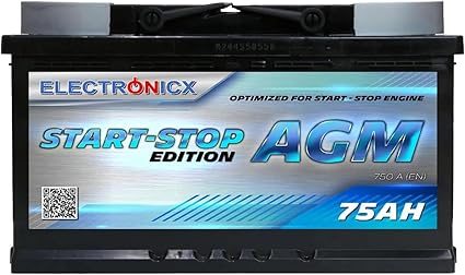 Electronicx AGM Car Battery 12V 75Ah 750A Start-Stop