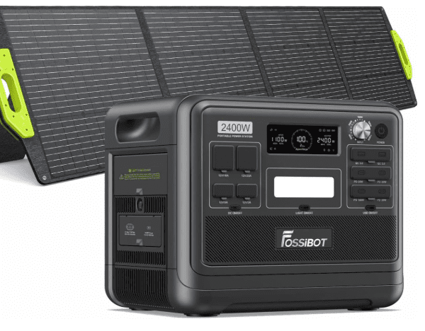 FOSSiBOT F2400 2048Wh Portable Power Station + SP200 200W Solar Panel – Fast Charging Solar Generator for Camping, RV & Emergency