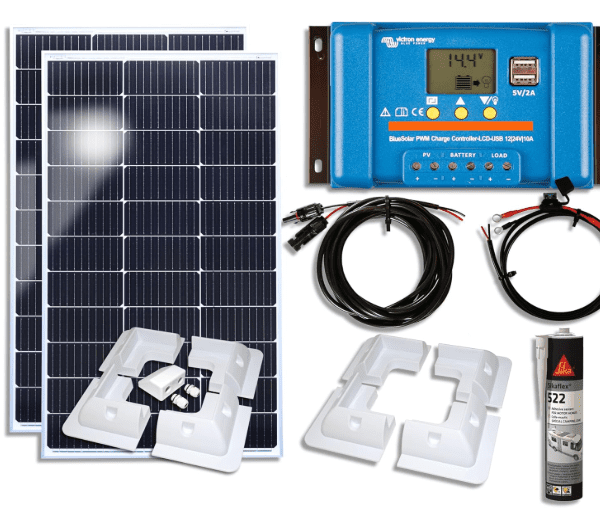 Victron 200W Solar Panel Kit with PWM Charge Controller, Battery Charging Kit, Mounting Brackets & Cables – 12V Off-Grid System for Campervan & Boat