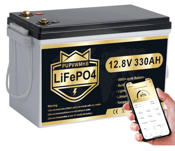 12V 330Ah MINI LiFePO4 Lithium Battery with Bluetooth, 200A BMS, 4224Wh – RV, Solar & Trolling Motor
