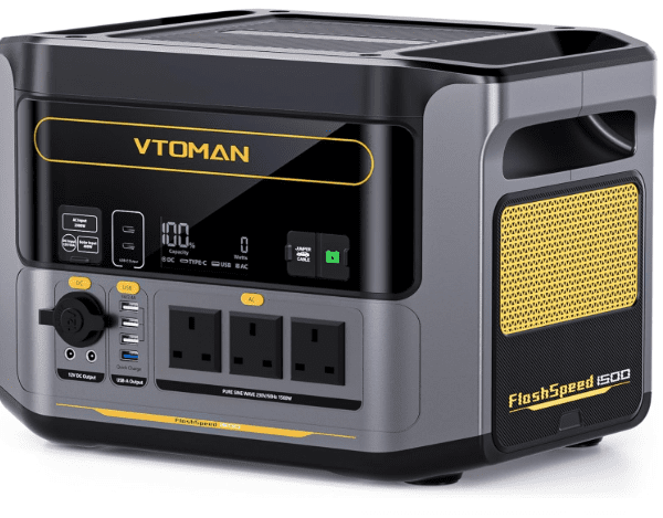 VTOMAN FlashSpeed 1500 Portable Power Station 1548Wh, Recharge 0-100% within 1H, LiFePO4 (LFP) Battery Powered Solar Generator with 230V/1500W AC Output/Input, 100W USB Port for Camping, RV, Home