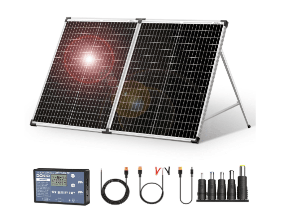 DOKIO 100W 12V Foldable Monocrystalline Solar Panel Kit with Waterproof Controller – Portable Solar Suitcase