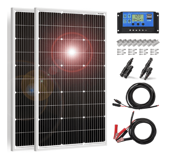 DOKIO 2PC Solar Panel 100W 18V Monocrystalline 200W with 20A Controller