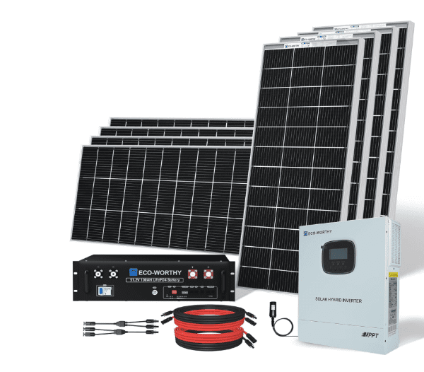 ECO-WORTHY 1600W 48V Solar Panel Kit – 8×195W Bifacial Panels, 51.2V 100Ah LiFePO4 Server Rack Battery & Hybrid Inverter (MPPT Off-Grid System for Home, Shed & Workshop)