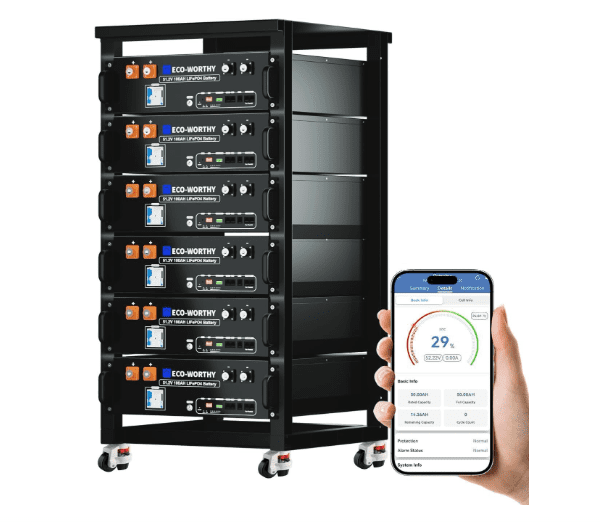ECO-WORTHY 48V 600Ah LiFePO4 Server Rack Battery V3 – 30.72kWh, 6-Pack Solar Kit with Bluetooth for Home Backup & Off-Grid (Free Rack Included)