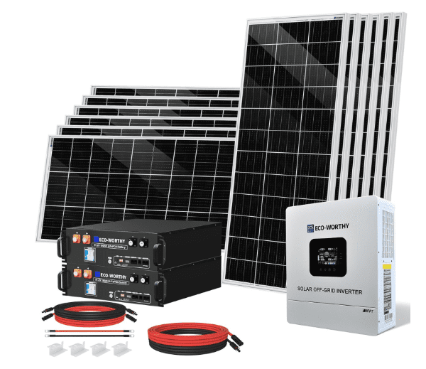 ECO-WORTHY 2400W 48V Off-Grid Solar Panel System – 12×195W Bifacial Panels, 2×48V 100Ah Server Rack Batteries (V3) & 5000W Hybrid Inverter