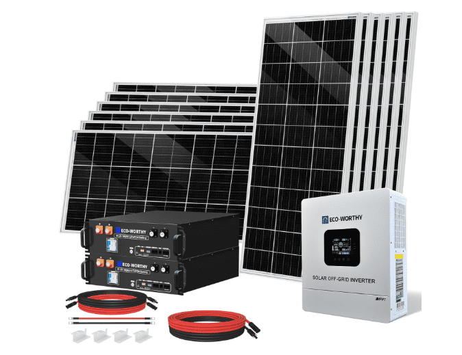 ECO-WORTHY 2400W 48V Off-Grid Solar Panel System – 12×195W Bifacial Panels, 2×48V 100Ah Server Rack Batteries (V3) & 5000W Hybrid Inverter 1 ECO-WORTHY 2400W 48V Off-Grid Solar Panel System – 12×195W Bifacial Panels, 2×48V 100Ah Server Rack Batteries (V3) & 5000W Hybrid Inverter