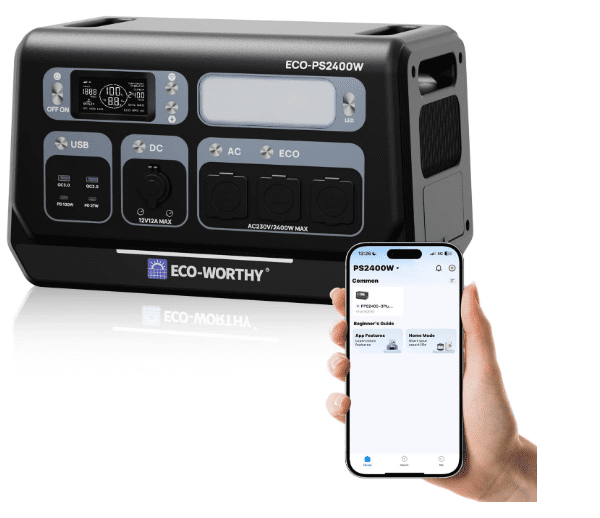 ECO-WORTHY 2400W Portable Power Station 2048Wh LiFePO4 with 4800W Peak & Fast 1.2H Charge