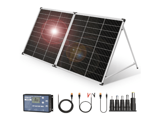 DOKIO 200W 12V Foldable Monocrystalline Solar Panel Kit with 20A Controller – Portable Solar Suitcase