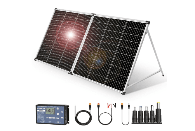 DOKIO 200W 12V Foldable Monocrystalline Solar Panel Kit with 20A Controller – Portable Solar Suitcase 1 DOKIO 200W 12V Foldable Monocrystalline Solar Panel Kit with 20A Controller – Portable Solar Suitcase