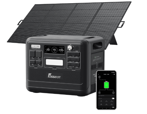 FOSSiBOT F2400 2048Wh Portable Power Station + SP420 Solar Panel – 2400W AC Output, 1.5H Fast Charging for Home, Camping & RV
