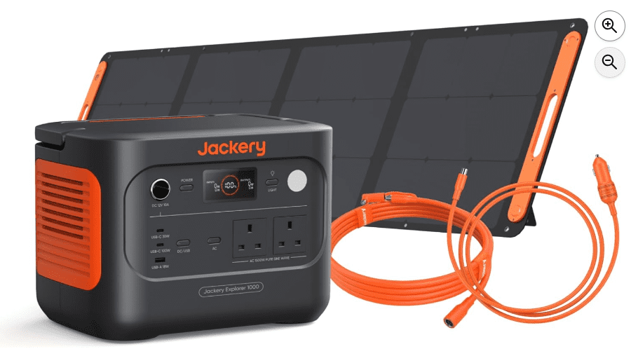 Jackery Explorer 1000 v2 Portable Power Station (1070Wh LiFePO4), 1500W AC / 100W USB-C, 1-Hour Fast Charge, 200W Solar Panel Bundle with Extension & Car Charging Cables 1 Jackery Explorer 1000 v2 Portable Power Station (1070Wh LiFePO4), 1500W AC / 100W USB-C, 1-Hour Fast Charge, 200W Solar Panel Bundle with Extension & Car Charging Cables