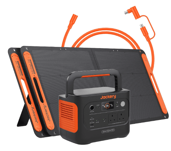 Jackery Explorer 1000 v2 (2024) 1070Wh Portable Power Station + 2×100W Solar Panels & 5M Extension Cable – 1500W AC, 100W USB-C, 1-Hour Fast Charge