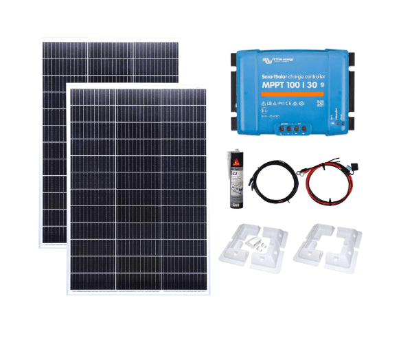 300W Mono Solar Panel Kit with MPPT Smart Charge Controller, Battery Mounting System, Sikaflex Adhesive & Complete Cable Set