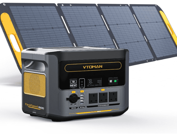 VTOMAN FlashSpeed 1500 Portable Power Station 1548Wh/1500W with 200W Solar Panel, LiFePO4, 230V AC, 1H Fast Charge