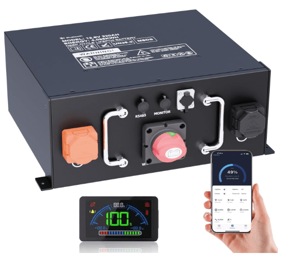 12V 320Ah RV LiFePO4 Lithium Battery with Bluetooth, 250A BMS, 4096Wh, LCD & App Monitoring – 15,000 Cycles
