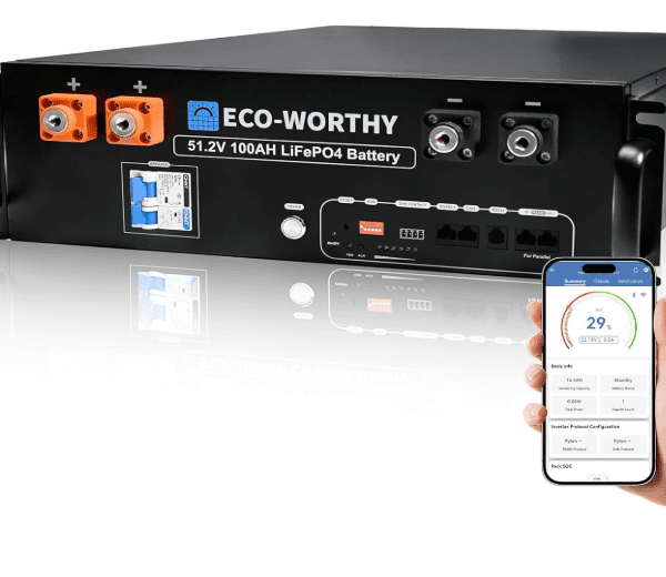 ECO-WORTHY 48V 100Ah LiFePO4 Server Rack Battery V3 – 5.12kWh with Bluetooth & WiFi for Home & Workshop