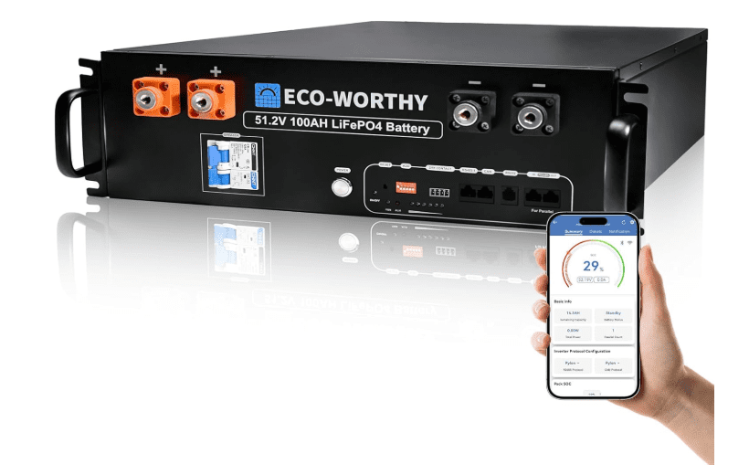 ECO-WORTHY 48V 100Ah LiFePO4 Server Rack Battery V3 – 5.12kWh with Bluetooth & WiFi for Home & Workshop 1 ECO-WORTHY 48V 100Ah LiFePO4 Server Rack Battery V3 – 5.12kWh with Bluetooth & WiFi for Home & Workshop