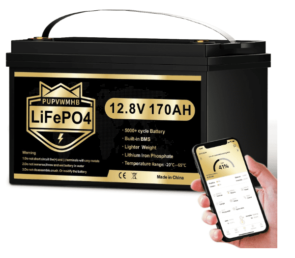 12V 170Ah LiFePO4 Lithium Battery with Bluetooth, 150A BMS, 2176Wh, Low-Temp Protection – RV, Boat & Solar Off-Grid Power