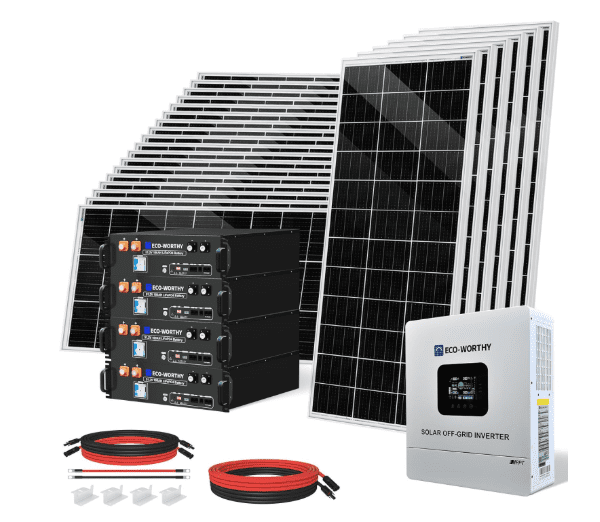 ECO-WORTHY 48V 4700W Solar Power System with 5kW Inverter & 4×100Ah Batteries – 24×195W Bifacial Panels