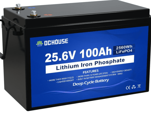 DCHOUSE 24V 100Ah LiFePO4 Lithium Leisure Battery with Low Temp Cut-Off BMS – 15000 Cycles for Trolling Motor, Marine, RV, Solar & Home Energy Storage