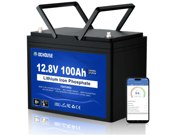 DCHOUSE 12V 100Ah LiFePO4 Lithium Battery 1280Wh with Bluetooth & 100A BMS – 15000 Cycles for RV, Solar, Marine & Off-Grid 1 DCHOUSE 12V 100Ah LiFePO4 Lithium Battery 1280Wh with Bluetooth & 100A BMS – 15000 Cycles for RV, Solar, Marine & Off-Grid