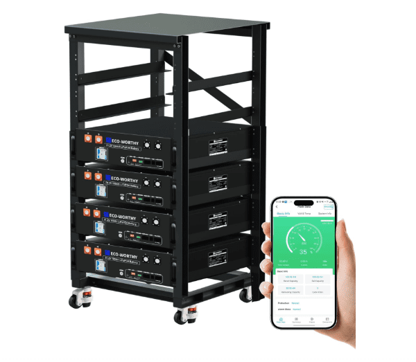 ECO-WORTHY 4-Pack 48V 100Ah LiFePO4 Server Rack Battery – 20.48kWh with Bluetooth & WiFi for Home & Workshop