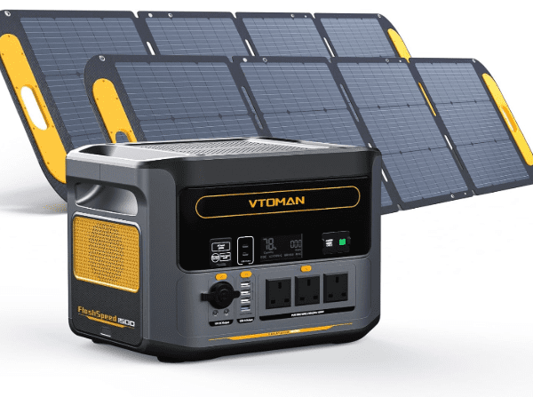 VTOMAN FlashSpeed 1500 Power Station 1548Wh LiFePO4, 1500W AC, 2×200W Pro Solar Panels, 100W USB, 1-Hour Full Charge Solar Generator for Camping, RV & Home