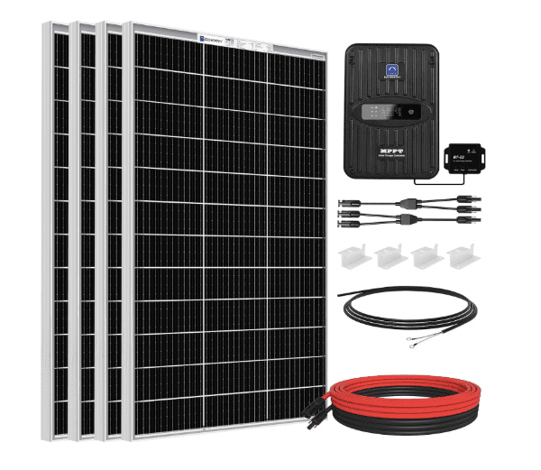 ECO-WORTHY 480W 12V Off-Grid Solar Panel Kit – 4×120W Bifacial Panels, 40A MPPT Controller, Cables & Z Brackets (Ideal for Sheds & Motorhomes, 2kWh/Day)