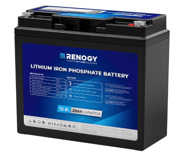 Renogy 12V 20Ah LiFePO4 Leisure Battery – IP65, BMS Protected, 4000+ Cycles for RV, Boat, Trolling Motor & Mobility Devices 1 Renogy 12V 20Ah LiFePO4 Leisure Battery – IP65, BMS Protected, 4000+ Cycles for RV, Boat, Trolling Motor & Mobility Devices