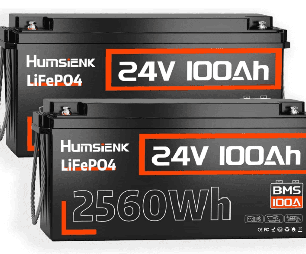 2-Pack HumsiENK 24V 100Ah LiFePO4 Leisure Batteries – 2560Wh, 100A BMS