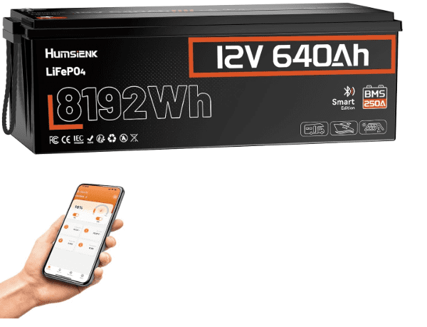 HumsiENK 12V 640Ah LiFePO4 Lithium Leisure Battery with Bluetooth & 250A BMS – 8192Wh