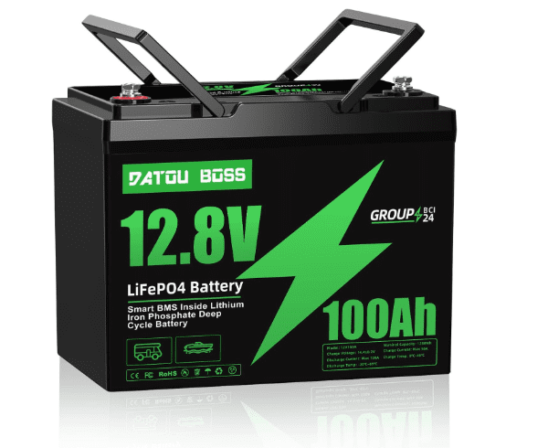 DATOUBOSS 2-Pack 12V 100Ah LiFePO4 Battery 1280Wh with 100A BMS – 15000+ Cycles for RV, Solar, Trolling Motors & Camping