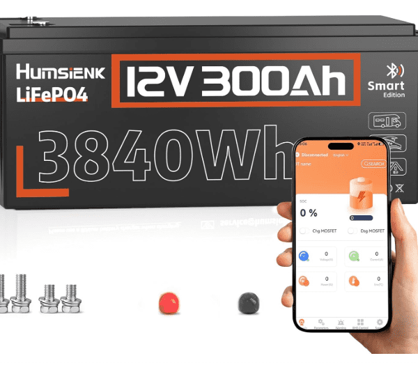 HumsiENK 12V 300Ah LiFePO4 Lithium Leisure Battery with Bluetooth & BMS – 3840Wh