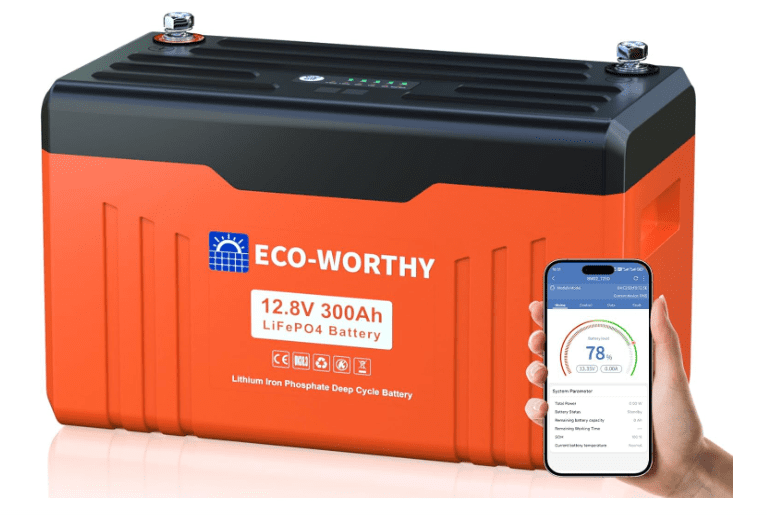 ECO-WORTHY 12V 300Ah LiFePO4 Battery 3840Wh with Bluetooth & Smart LED Display, 200A BMS with Low-Temp Protection for RV, Solar & Home Backup 1 ECO-WORTHY 12V 300Ah LiFePO4 Battery 3840Wh with Bluetooth & Smart LED Display, 200A BMS with Low-Temp Protection for RV, Solar & Home Backup
