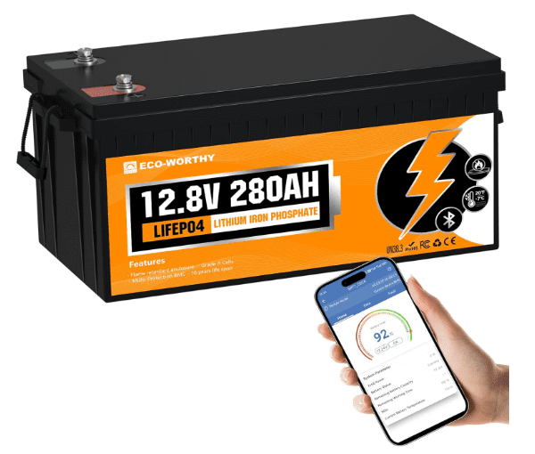 ECO-WORTHY 12V 280Ah LiFePO4 Battery 3584Wh with Bluetooth & 200A BMS, Low-Temp Protection for RV, Marine, Home Backup & Off-Grid Solar