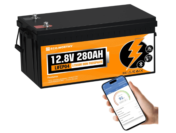 ECO-WORTHY 12V 280Ah LiFePO4 Battery 3584Wh with Bluetooth & 200A BMS, Low-Temp Protection for RV, Marine, Home Backup & Off-Grid Solar 1 ECO-WORTHY 12V 280Ah LiFePO4 Battery 3584Wh with Bluetooth & 200A BMS, Low-Temp Protection for RV, Marine, Home Backup & Off-Grid Solar