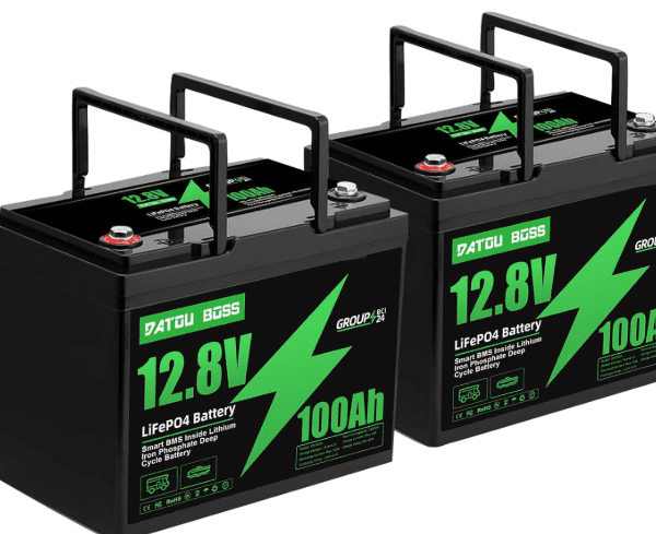 DATOUBOSS 2-Pack 12V 100Ah LiFePO4 Battery 1280Wh with 100A BMS – 15000+ Cycles for RV, Solar, Trolling Motors & Camping