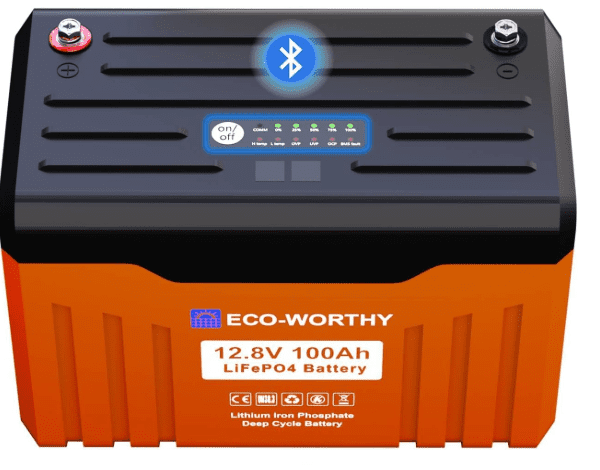 ECO-WORTHY 12V 100Ah LiFePO4 Lithium Battery with Bluetooth, LED Display & 100A BMS Low-Temp Protection for RV, Boat & Camping