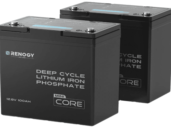 Renogy 2-Pack 12V 100Ah LiFePO4 Battery – Mini Size, IP65 & BMS Protected, 5000+ Cycles for Caravan, Boat & Solar
