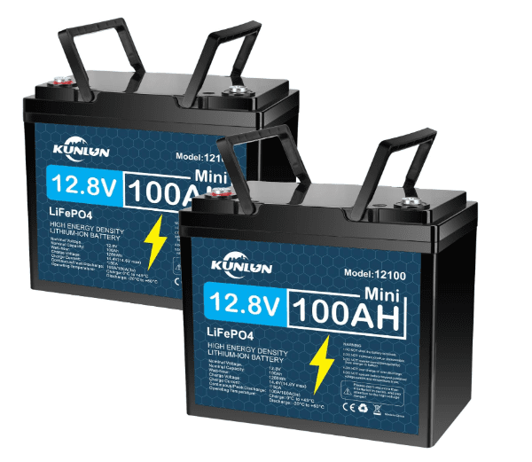 Nissan Patrol Car Batteries: 1 KUNLUN 12V 100Ah LiFePO4 Lithium Battery (2 Pack) – 1280Wh Deep Cycle Power